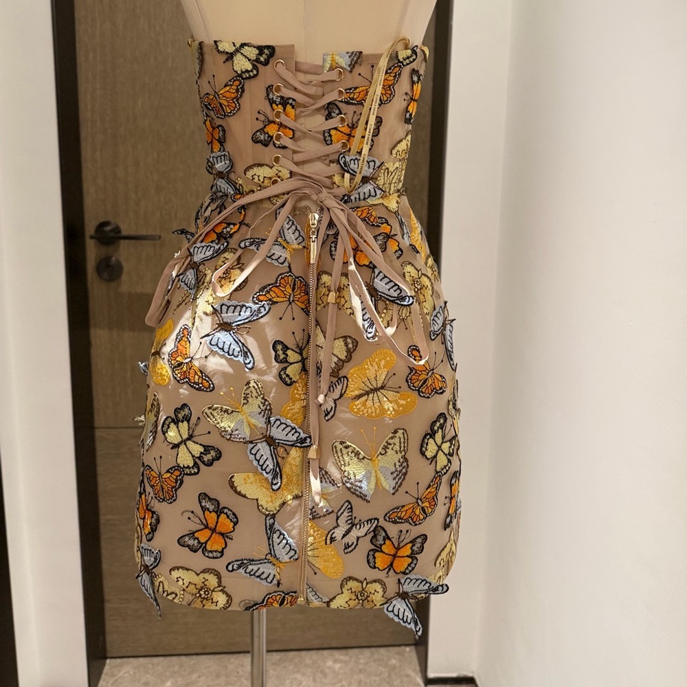 Bronxandbanco Strapless Butterfly Appliqué Bustier Top - Orange, Blue, Cream - Picture 8 of 15